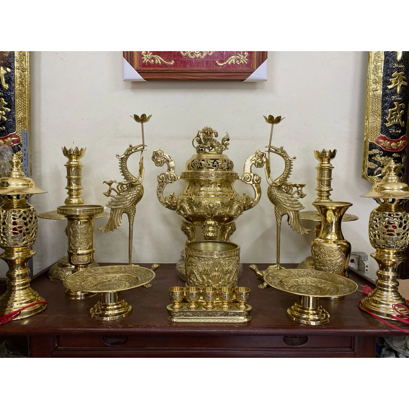 Đỉnh thờ lư hương lư nhang bằng đồng cattut cao 50cm combo bộ đồ thờ