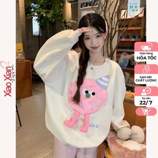  Áo Sweater Nữ Cổ Tròn Nhỏ Thêu Họa Tiết Hoạt Hình Gấu Mũ Nhọn Chất Nỉ Dày Dặn Thời Trang Xuân Thu Cho Nữ Xiao Xian 