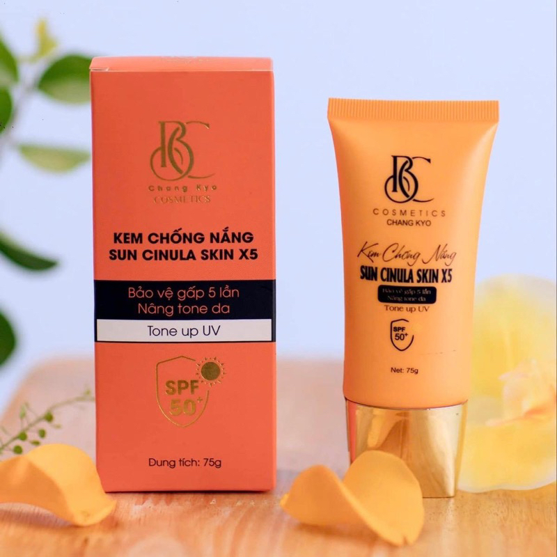Kem chống nắng SUN CINULA SKIN X5 ( SPF 50+) Bảo vệ gấp 5 lần, Nâng tone da (75g) Tất cả các loại da