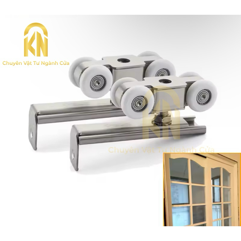 Bánh xe treo cửa lùa hộp lụa -  cốt trục inox 4Bánh