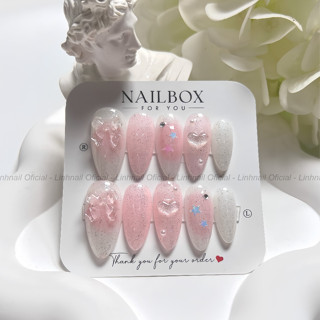 L070 Nail box thiết kế màu nhũ hồng đính charm nơ tim