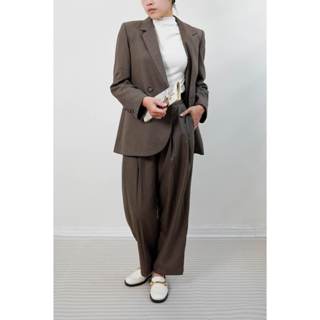 Set Blazer Dài Tay Nâu Freesize Mix Cùng Quần Baggy Nâu MADELEN