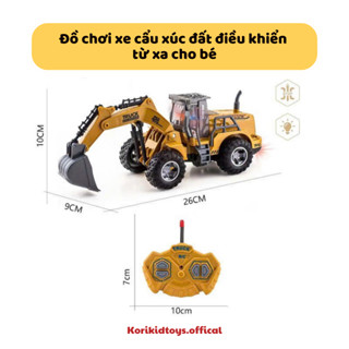 Đồ chơi xe cần cẩu chạy đà 3 chức năng trong 1, máy xúc điều khiển từ xa có đèn sáng cho bé