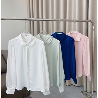 Áo Sơ Mi Lụa Tằm Trơn Cổ Sen Viền Bèo Lala Fashion Mã 4607
