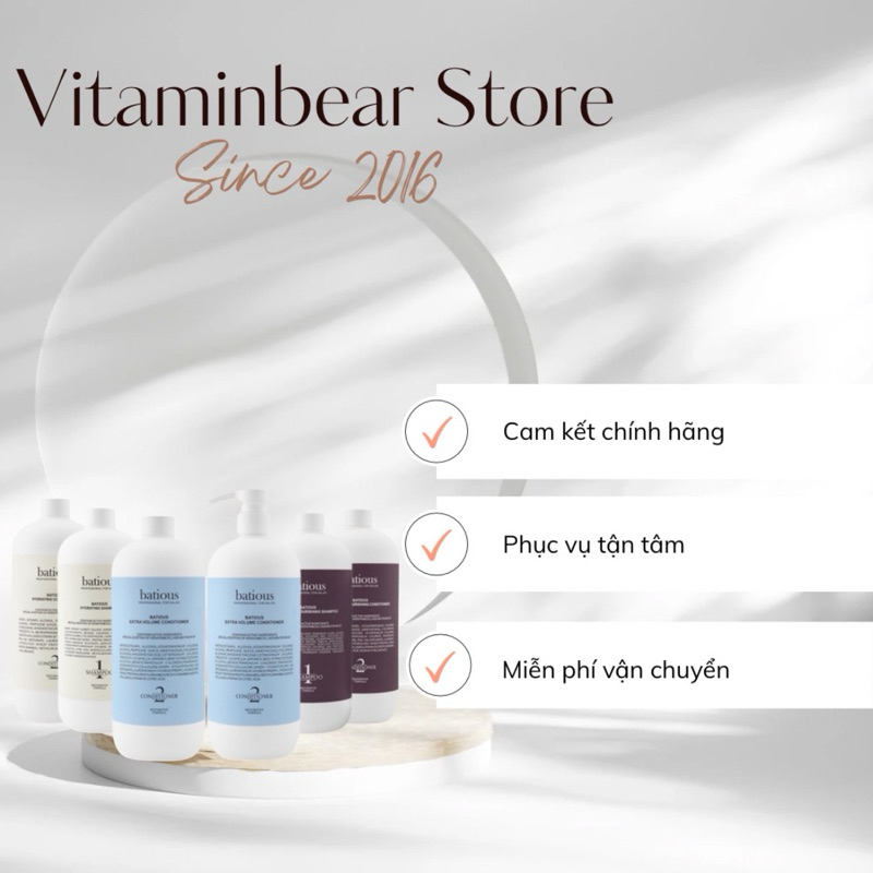 [Vitaminbear.store] Cặp dầu gội Batious UK (960ml/chai) siêu mềm mượt