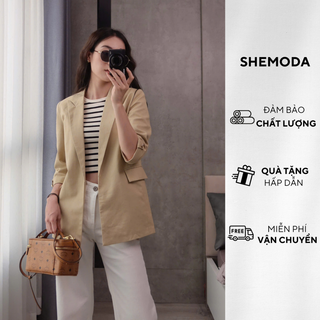 Áo Blazer Nữ SHEMODA Linen Blazer 2 Lớp Chất Liệu Đũi Cao Cấp Kiểu Vai Độn Tôn Dáng, Thanh Lịch Sang Trọng