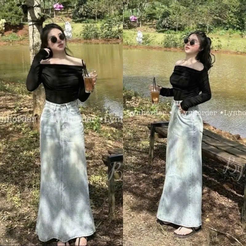 CHÂN VÁY BÒ MẪU MỚI ĐUÔI CÁ DÁNG DÀI 96cm( Cao trên 1m56) #686