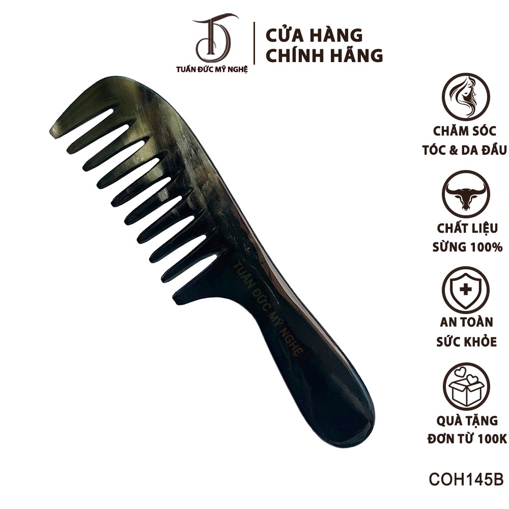 Lược Sừng HAHANCO [COH145] Răng Thưa Massage Đầu (Size: XL - 19cm)