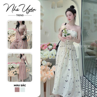 Đầm cúp ngực dáng dài đi chơi đi biển dạo phố váy maxi hoa nhí sọc caro bo chun lưng thiết kế