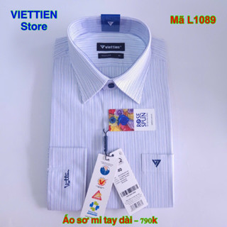 việt tiến L1089 áo sơ mi sọc xanh nền trắng tay dài form reguler vải hoa hồng