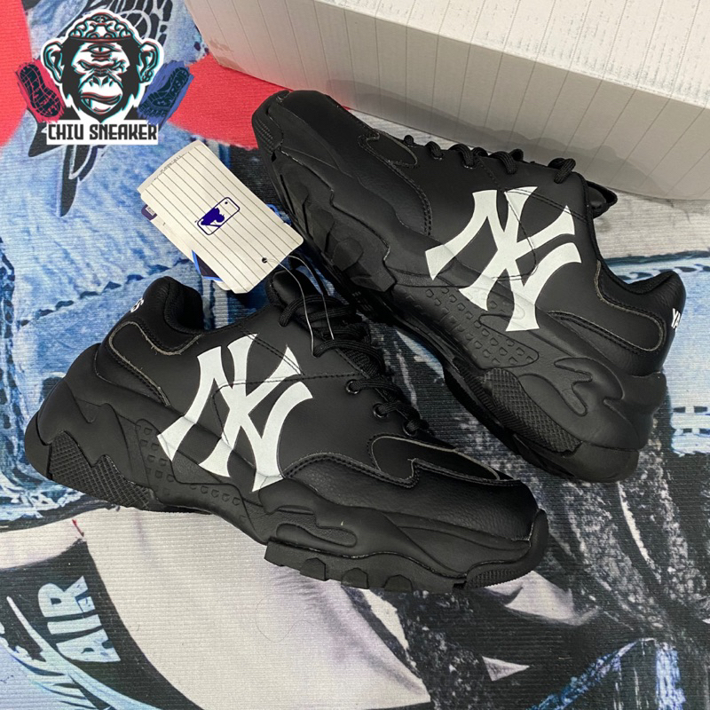 Giày sneaker tăng chiều cao nam nữ MLB Chunky Bigball NY full đen bản cao cấp Giày thể thao nam nữ M