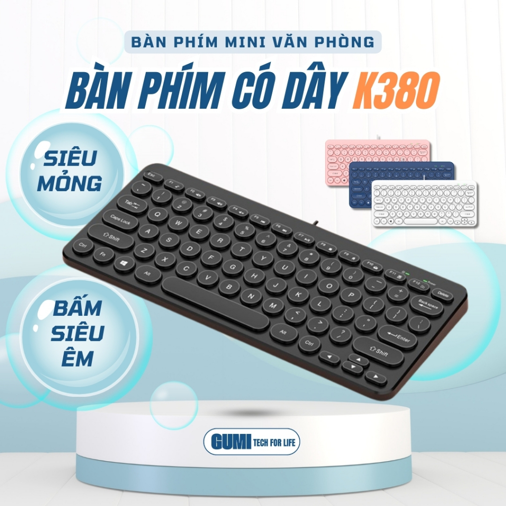 Bàn Phím Văn Phòng Có Dây KEY380 - Phím Tròn Thẩm Mỹ, Bấm Siêu Êm, Siêu Mỏng, Gọn Nhẹ, Kết Nối Dễ