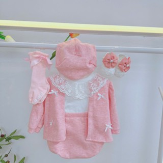  Body Len Hồng phối thun tăm cho bé gái sơ sinh 3-11kg,Body thu đông cho bé Made By Hằng 