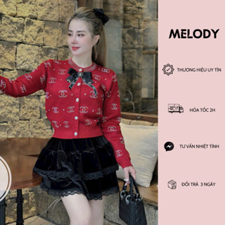  Áo Khoác Len Cardigan Nữ Chanle Dáng Ngắn Đính Đá Màu Đỏ Áo Len Cardigan Dệt Kim QCCC Đính Nơ Đen Sang Chảnh Cực Hot 