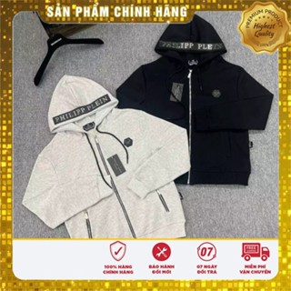 Áo Hoodie Philipp Plein Phối Khóa Cổ Dây LoGo Kim Loại Cao Cấp, Áo Khoác Philipp Phong Cách Boy Phố Thu Đông 2024