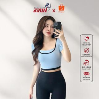 Áo Croptop MERCI - Áo Thể Thao Nữ Cộc Tay Sẵn ĐỆM Dày Dặn, LYCRA Thun Lạnh Cao Cấp. BRUN