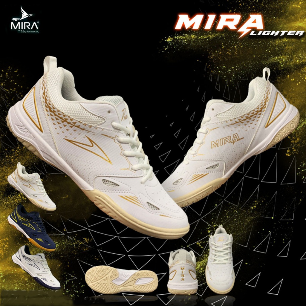 [Đặt Tiến 1 Size] Giày Cầu Lông Bóng chuyền Mira Lighter Trắng Đồng Chính Hãng Đế 2 Lớp Cao Su Giả D