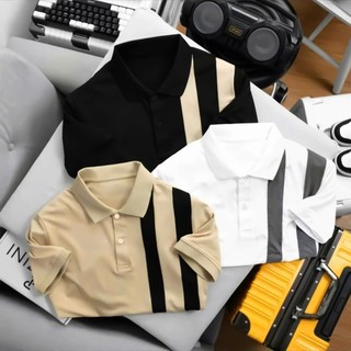  Áo Thun Nam Polo Phối 2 Sọc Dọc Thân Áo Nổi Bật Lịch Lãm - Menswear Shirt Ngắn Tay Nhung Có Cổ 
