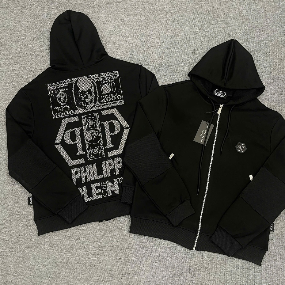 Áo Khoác Philipp _Plein Thu Đông Nam Đính Đá Kim Tuyến Thêu Cực Nét Lên Ảnh Siêu Đẹp, Áo Hoodie Đính đá Philip cao cấp