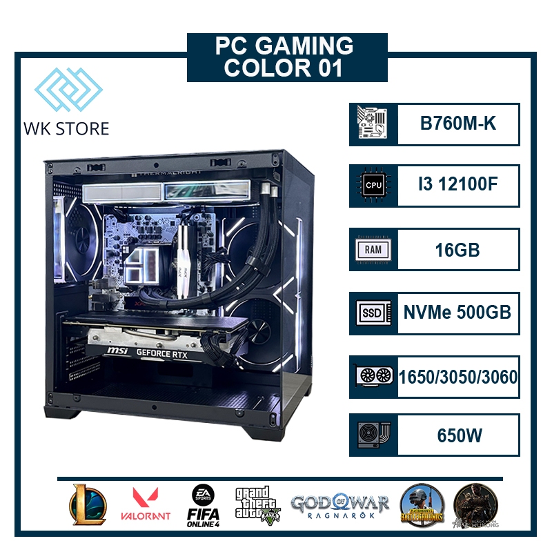 Máy Tính PC COLOR 01 | i3 12100f | Ram 16GB RGB | VGA GTX 1650/ RTX 3050/ RTX 3060 Mới BH 36T