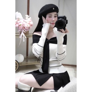 Áo Len Dài Tay Trễ Vai Buộc Nơ Điệu Đà Bánh Bèo Xinh Xắn QCCC Cao Cấp