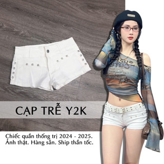 A2 - Quần Đùi Jean Nữ Cạp Trễ Ôm Mông Đùi Quần Short Trắng Lưng Thấp Đính Đá Hot Trend Dancer Hiện Đại Đi Phố Bar Club