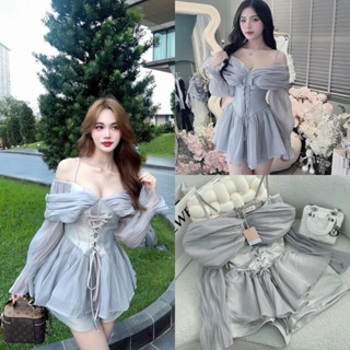 ĐẦM TƠ TRỄ VAI DÂY ĐAN EO PHỐI QUẦN TACTA SANG CHẢNH