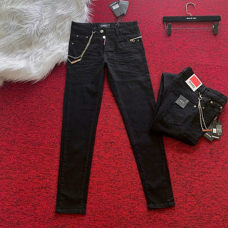 Quần jean bò nam Dsq2 đính 4 cúc khắc chữ hãng cạnh sườn dệt khoá zip treo móc xích icon / Quần bò trơn đi học