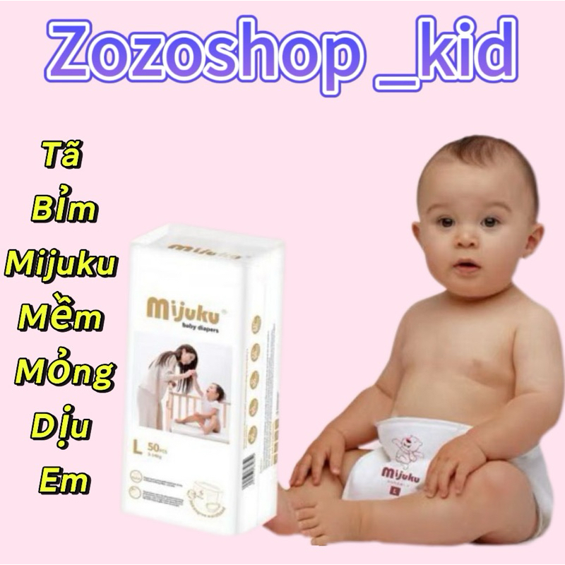 Tã quần Mijuku 50 miếng size M ,L,XL,XXL, XXXL,4XL,5XL siêu mềm mịn cho bé