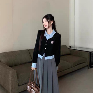  Áo sơ mi phối cadigan thêu logo len tăm 2 lớp tay dài xixeoshop - A81 