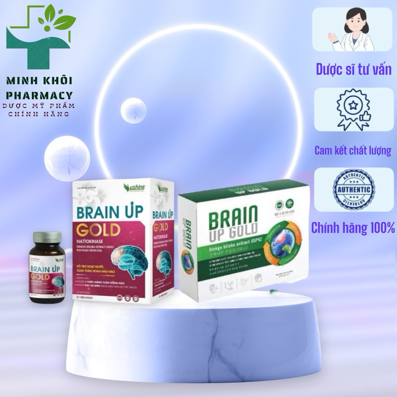 ( Mẫu Mới Lọ 30 Viên)Viên uống Brain Up gold Vshine - hỗ trợ hoạt huyết dưỡng não - Lọ 30 viên-MKPMC