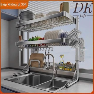 [ DKLife ] Kệ Chén Bát Thông Minh INOX 1 2 Tầng, Kệ Bát Đĩa Cài Dao Thớt Cắm Đũa Thìa,Kệ Bát Đa Năng