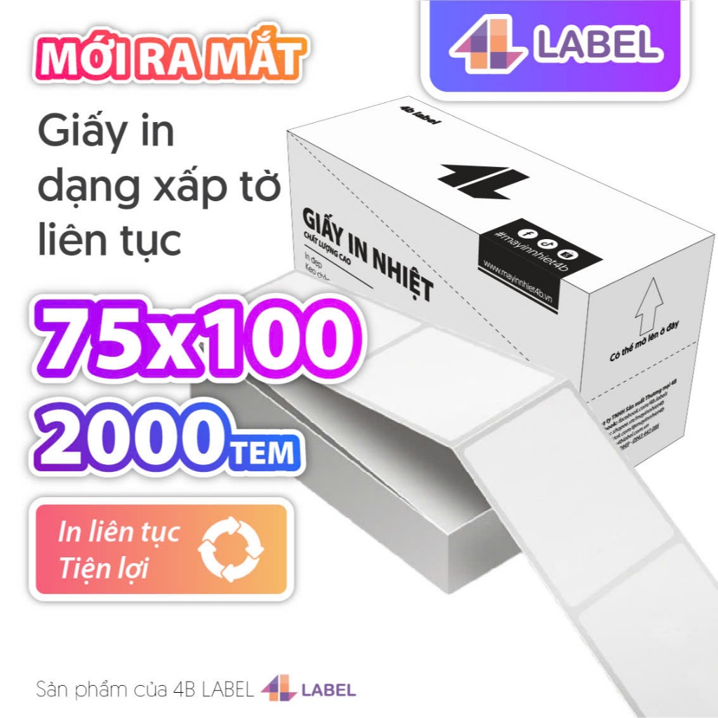 Giấy in nhiệt A7 dạng xấp 2000 tờ liên tục, siêu tiết kiệm, giấy dày loại 1, in đơn hàng, có keo lột dán, tem in