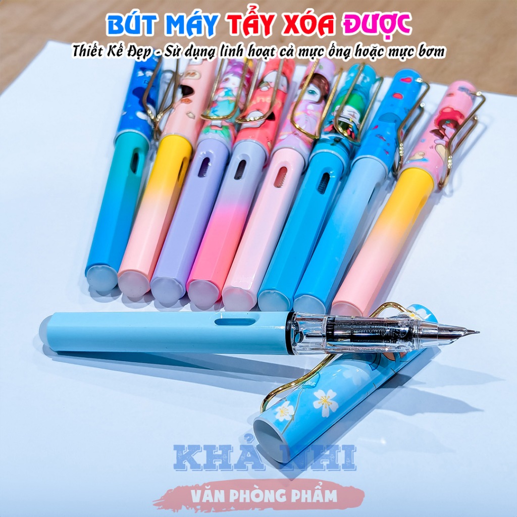 [Combo 10 chiếc] Bút Máy Học Sinh Tẩy Xóa Được - Thiết Kế Đẹp, Hình Dễ Thương - VPP Khả Nhi