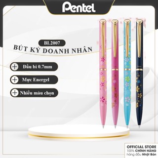 Bút ký Doanh nhân nắp vặn Pentel Nhật Bản | Đầu bi 0.7mm, mực xanh, vỏ in họa tiết sakura | BL2007  <bán kèm hộp>