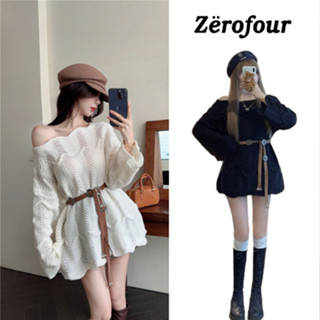 Váy len trễ vai kèm đai siêu sang chảnh, váy len lệch vai dài tay dáng xoè 2 màu basic dễ mặc ZEROFOUR