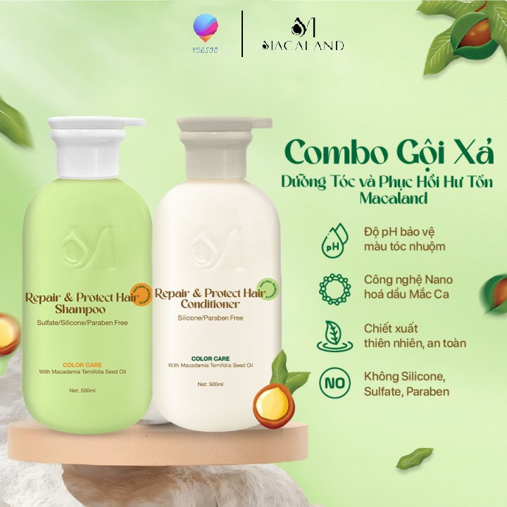 Combo Dầu gội và Dầu xả giữ màu tóc nhuộm MACALAND 500ml dưỡng tóc mềm mượt chắc khỏe - YOOSOO MALL