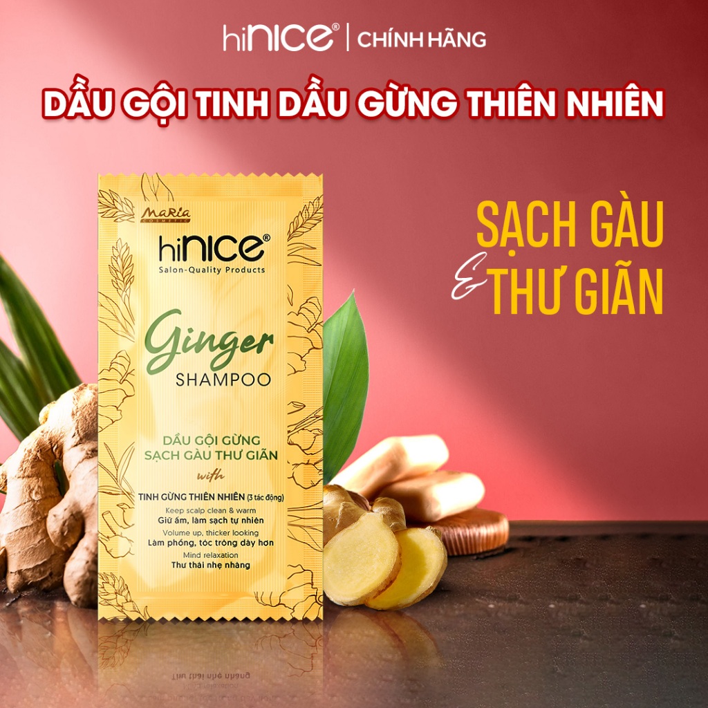 Gói Dầu Gội Tinh Dầu Gừng Thiên Nhiên hiNICE Ginger Shampoo Hỗ Trợ Sạch Gàu & Giảm Ngứa