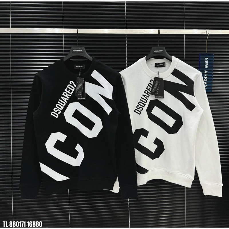 áo sweater nỉ bông dài tay cổ tròn ICON dsquared2 in chữ chéo to mẫu mới 2024