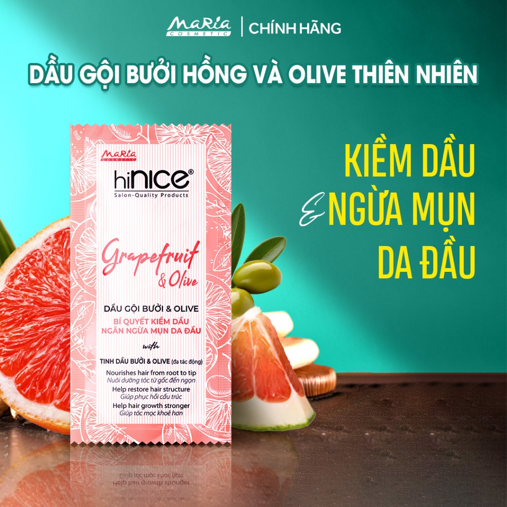 Dây Dầu Gội Tinh Dầu Bưởi Hồng Và Olive hiNICE Grapefruit & Olive Shampoo Hỗ Trợ Giảm Mụn Da Đầu