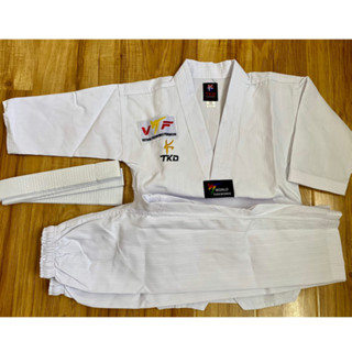 Võ Phục Taekwondo Vải 3 sọc chữ K đẹp dày mát như hình thật có đủ szie 90 -190 Hỏa Tốc HCM