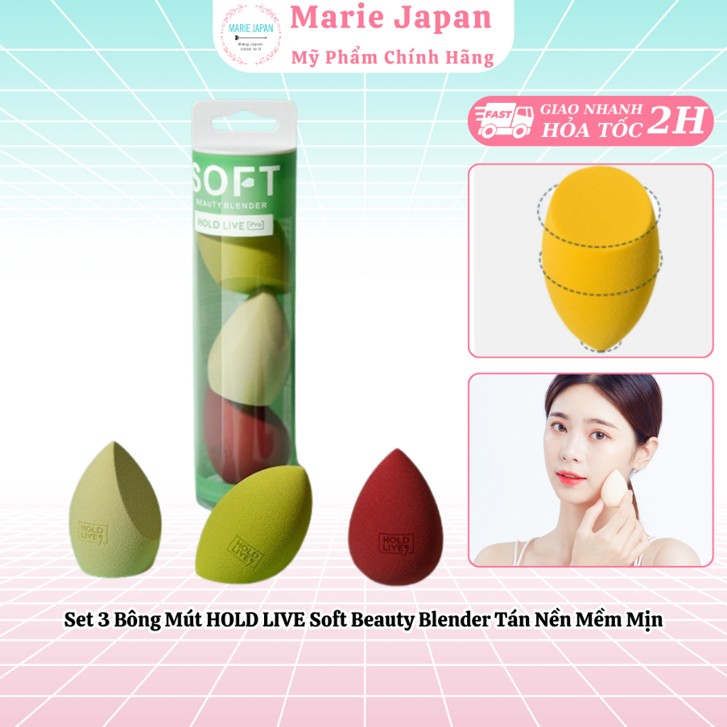 Set 3 Bông Mút HOLD LIVE Soft Beauty Blender Tán Nền Mềm Mịn