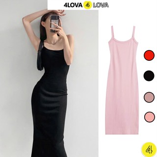 Váy Đầm Body Hai Dây Bản To, Xẻ Sau 4LOVA Chất Thun Tăm Hàn Co Giãn, Dáng Dài Xẻ Sau Quyến Rũ EVA-VBD0167