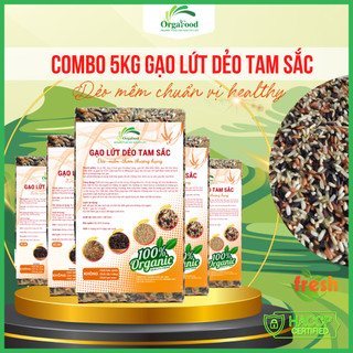  5kg Gạo lứt dẻo tam sắc Điện Biên Orgafood gạo lức ăn kiêng giảm cân không cần ngâm 