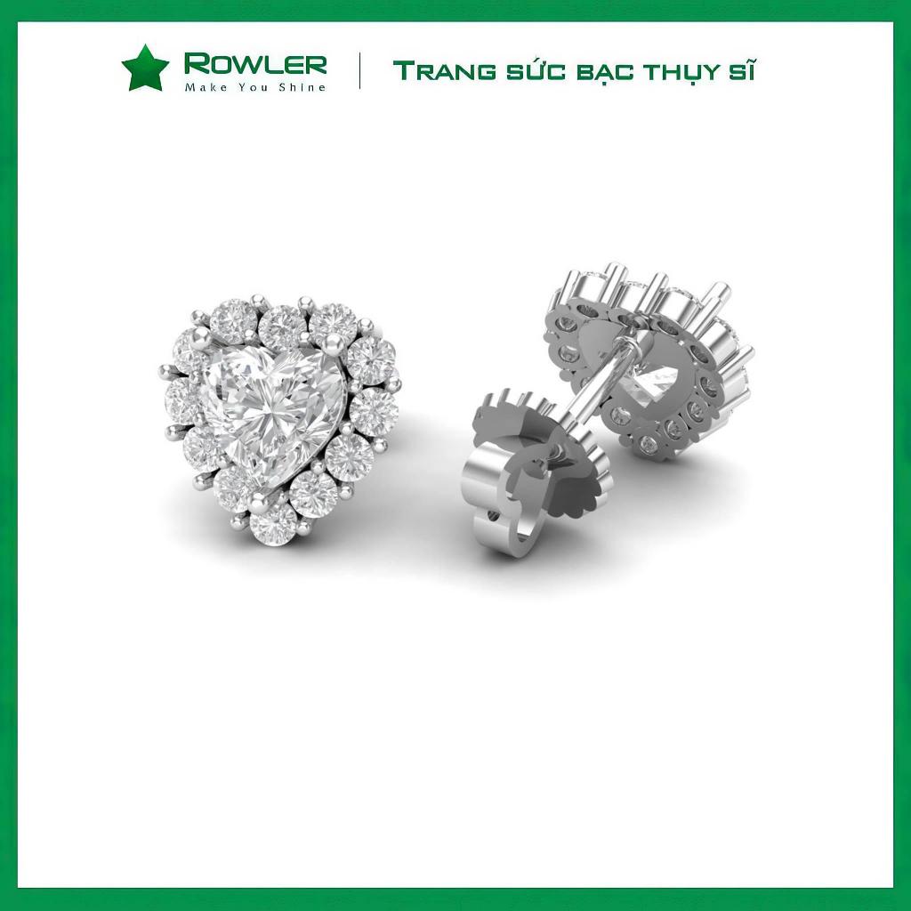 Bông tai trái tim bạc Thụy Sỹ full  đính đá Moissanite tim 5.0ly- ROWLER