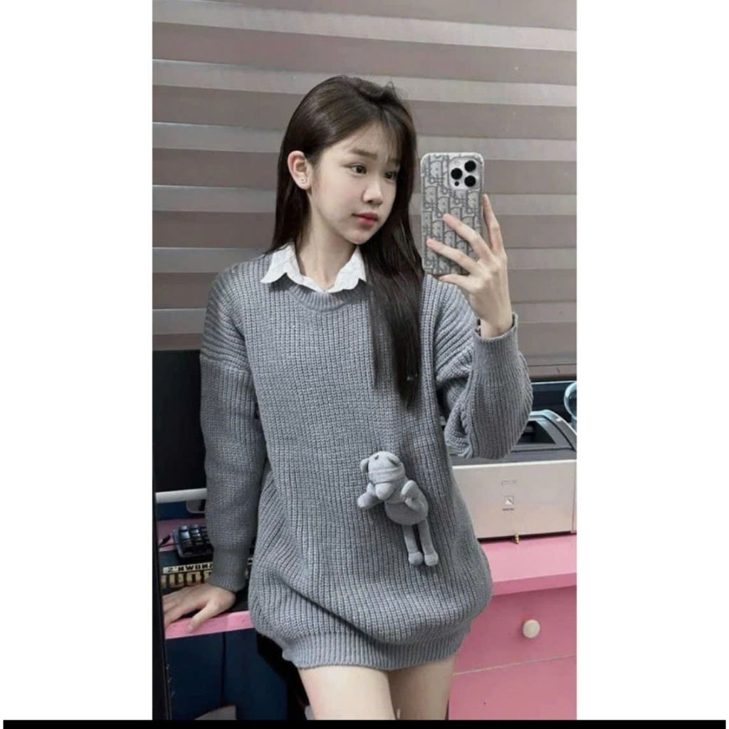 Áo khoác cardigan len thừng nữ tay bồng dài tay dáng dài thu đông | BigBuy360 - bigbuy360.vn