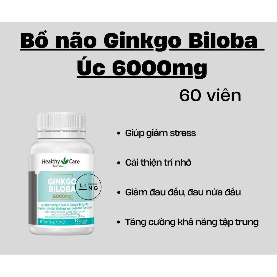 Viên uống Bổ não Ginkgo Biloba 6000mg HEALTHY CARE