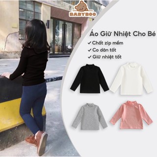 Áo Giữ Nhiệt Cho Bé Gái Bé Trai Vải Zip Cổ 3 Phân Dài Tay, Giữ Nhiệt Tốt Áo Thu Đông BabyBoo - GN3PBO