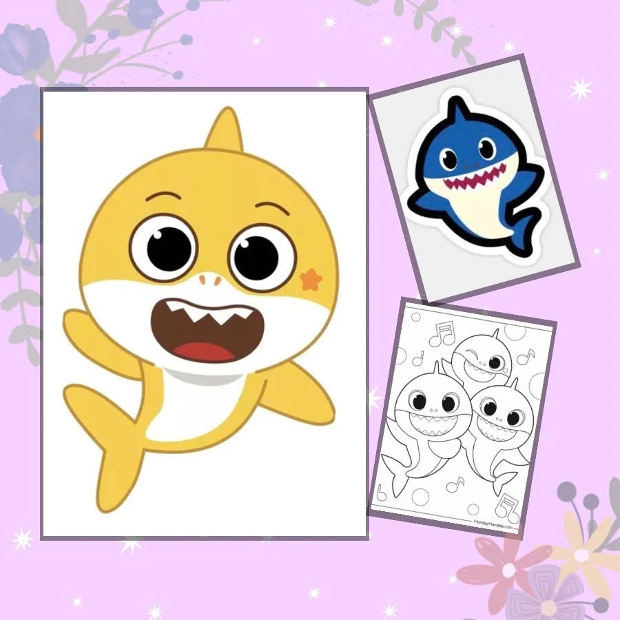 Bộ 50 tranh tô màu cá mập con baby shark ngộ nghĩnh dễ thương cho bé trai bé gái Baby Shark