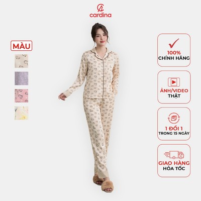 Đồ bộ nữ CARDINA chất liệu lụa satin mềm mịn thiết kế phối gấu họa tiết trẻ trung nhẹ nhàng nhã nhặn 4PDD03